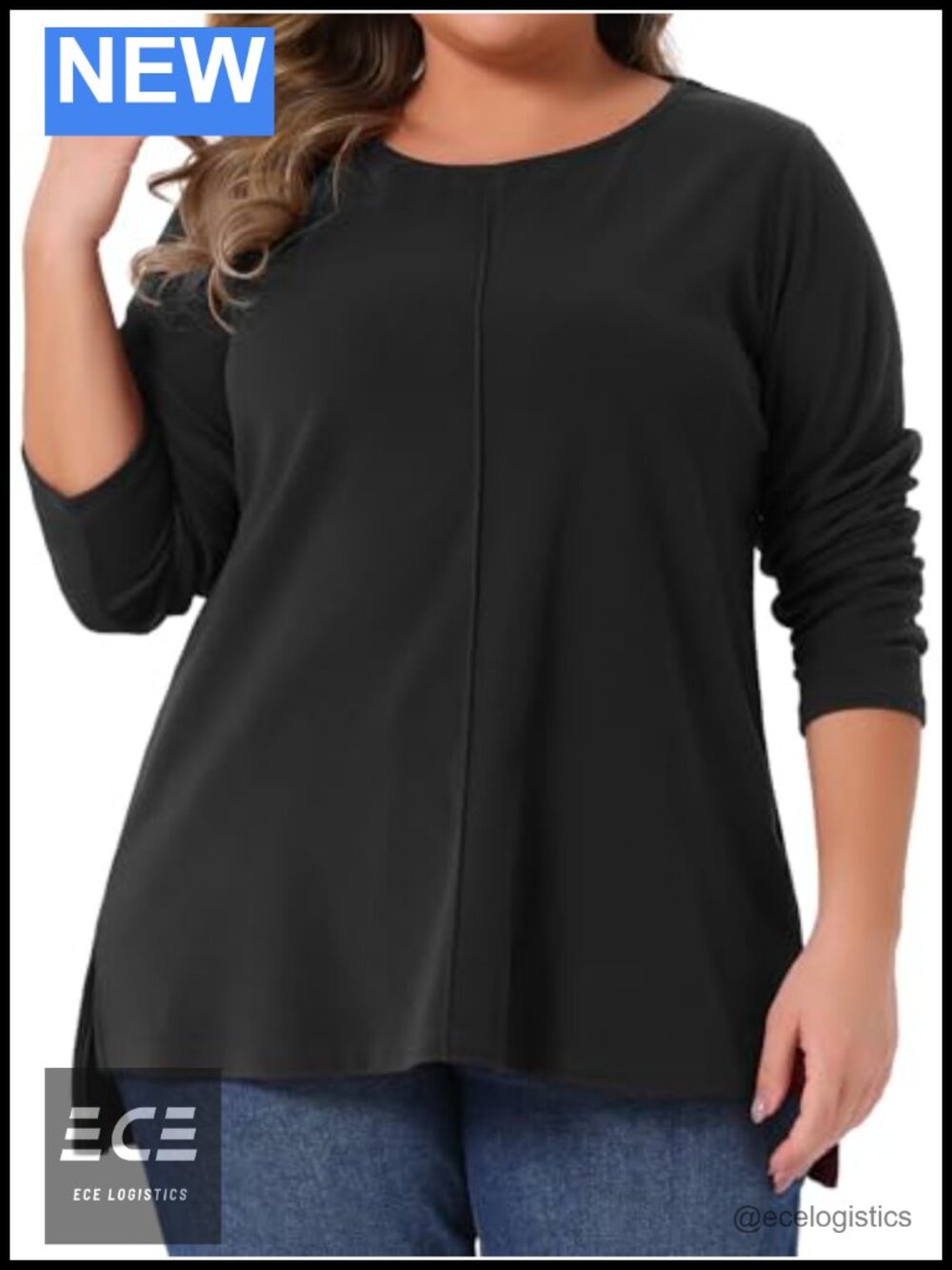 Plus Size High Low Hem Long Sleeve Blouse with Side Slits